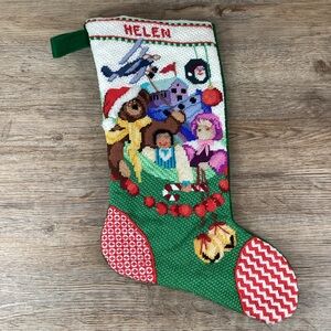 Vintage Handmade Christmas Needlepoint Stocking HELEN Toys